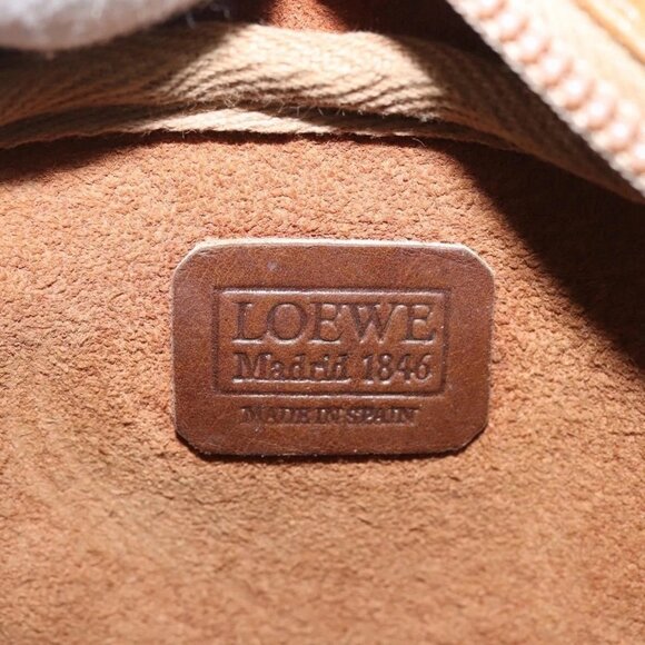LOEWE Anagram Shoulder Bag Leather Beige Gold Auth